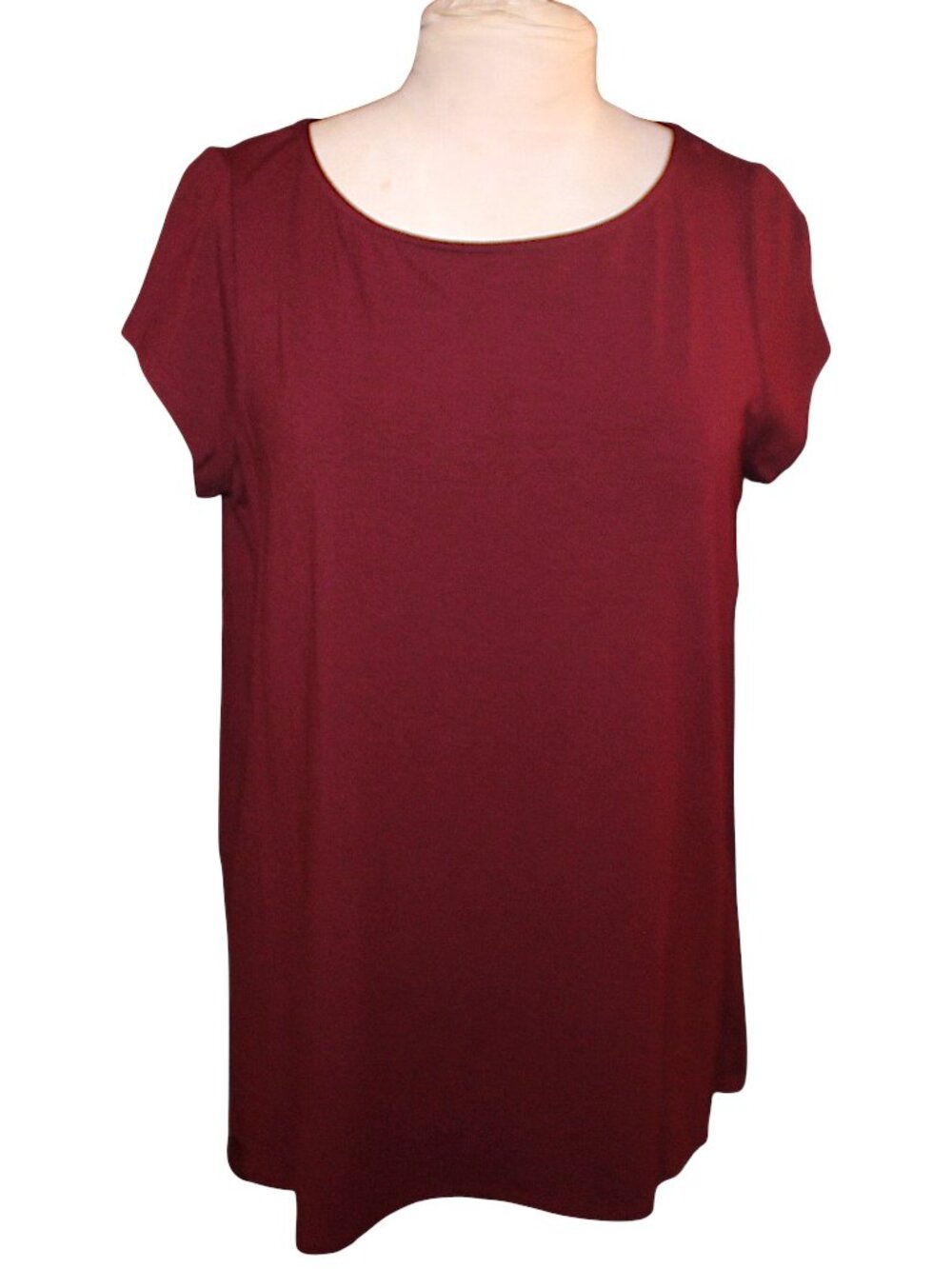 Eileen Fisher Maroon Viscose Tunic Top S M High Low Side Slit Quiet Luxury